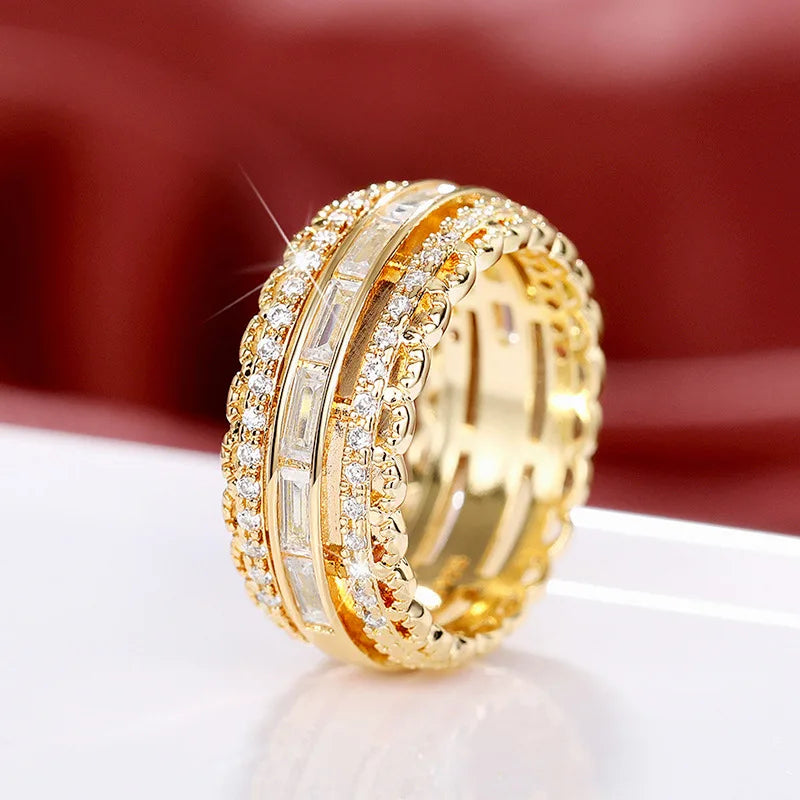 CAOSHI Wholesale Women's Luxury Wedding Rings Gorgeous Full Paved Cubic Zirconia Gold Plated Finger Band Rings for Women Jewelry