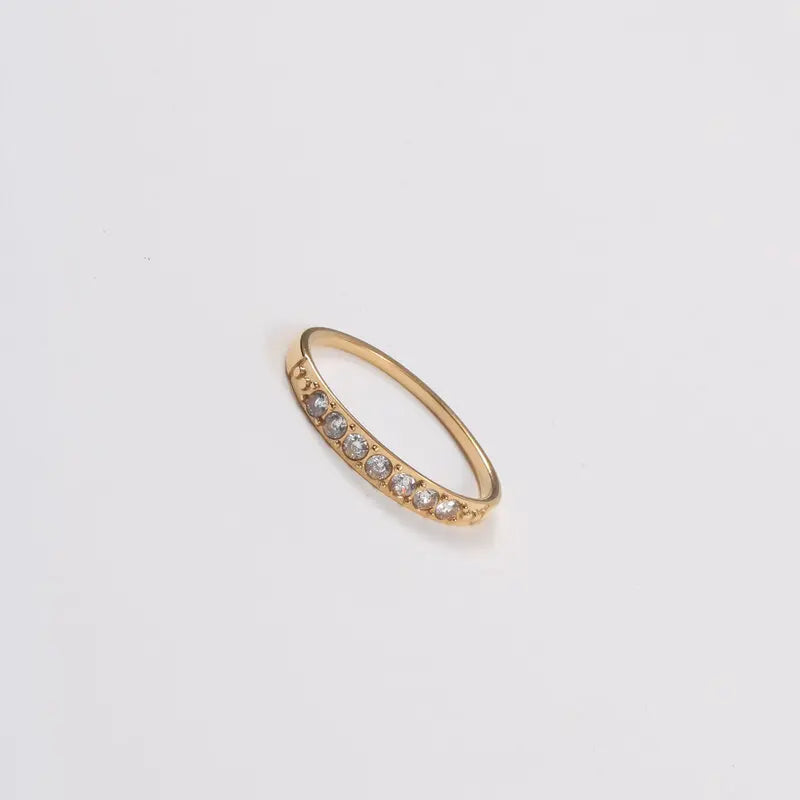 Joolim High End 18K Gold Plated Dainty Zirconia Half Pave Gradient Rings for Women Fine Ring Stainless Steel Jewelry