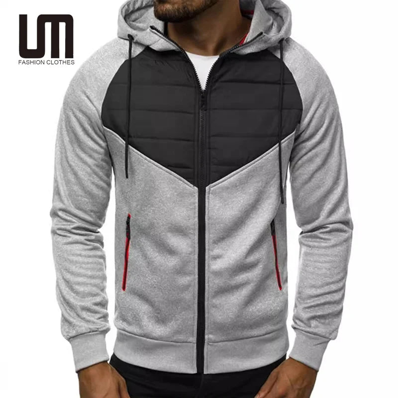 Custom Logo Trends Products Men Autumn Spring Patchwork Color Casual Zipper Jacket Hoodies Coats Sweatshirts