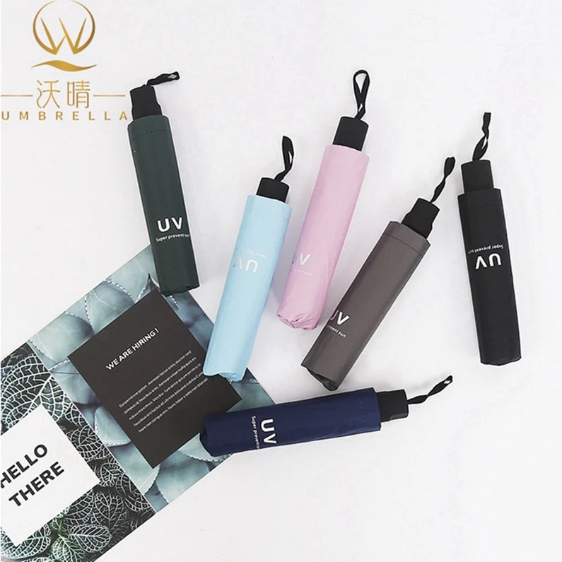 Portable Manual Folding Umbrella Customizable Logo Printing 8K High Anti-UV Protection Glass Fiber Ribs Black Coated Metal Frame