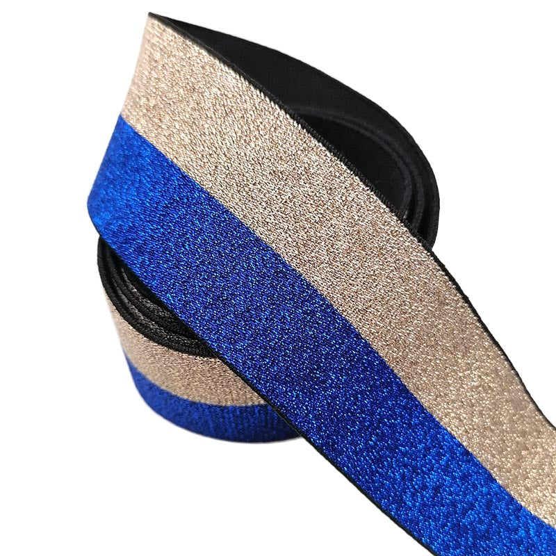 Customized Blue Gold Shiny Glitter Elastic Folded Band Webbing Tape for Underwear Pants