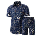 Summer Men Shirts+Shorts Set Casual Printed Hawaiian Shirt Breathable Homme Short Male Printing Dress Suit Sets Plus Size