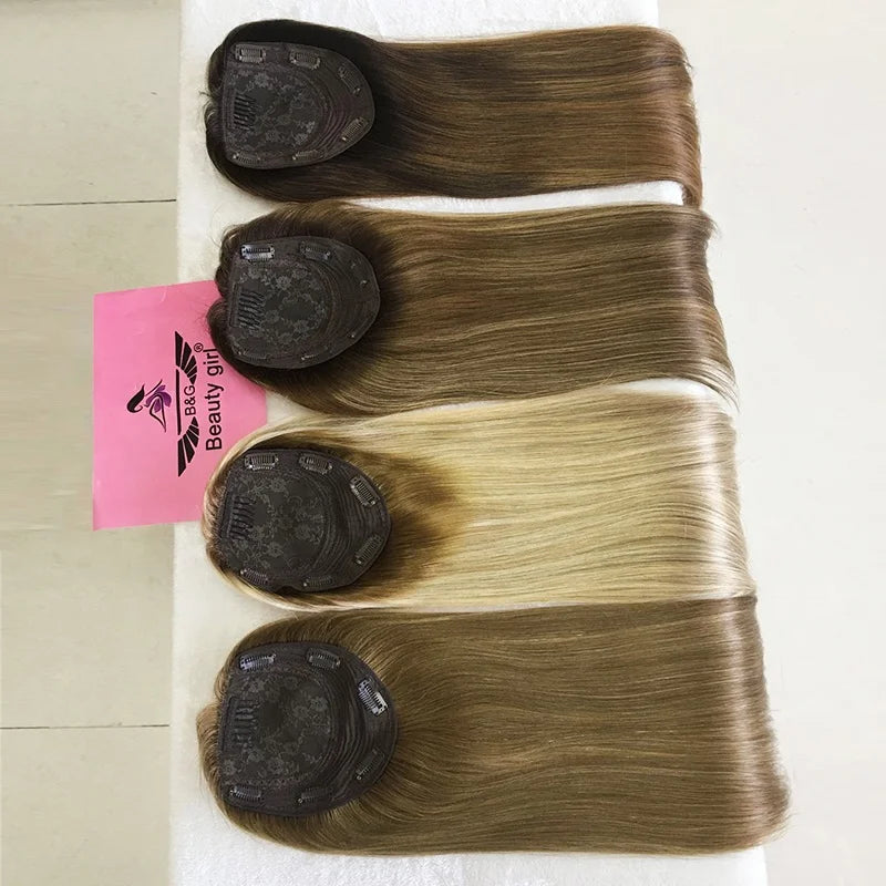 Beauty Girl Hair Shop Hot Sale Natural Human Hair Balayage Highlight Silk Base Like Skin  Jewish Hair Topper