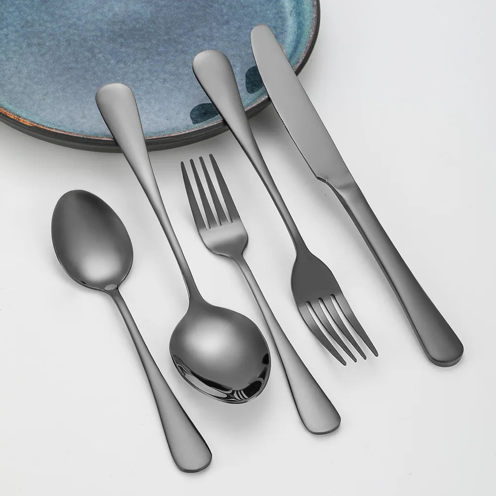 Black Mirror Polish Stainless Steel Flatware Set Wedding Silverware Spoons Forks Knife Cutlery for Kitchen or Hotel Use