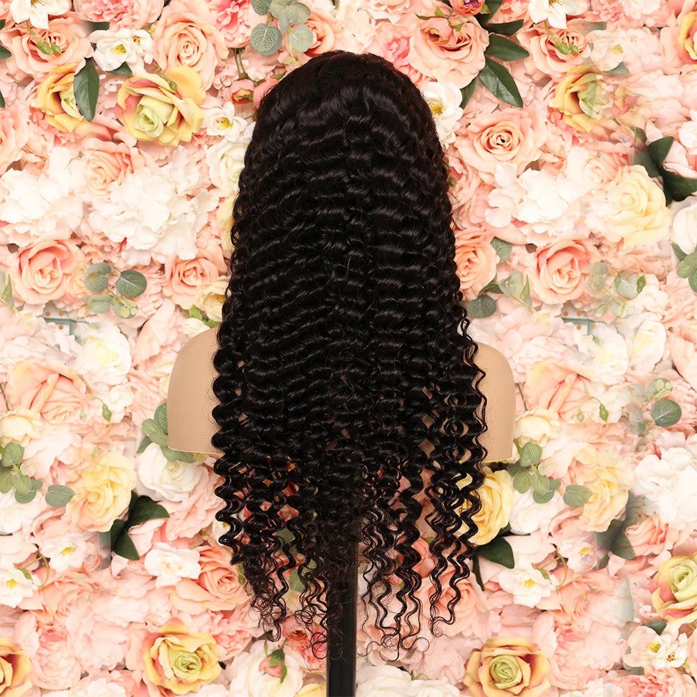 Natural Virgin Brazilian Human Hair Wig Deep Wave Lace Front with Long Cuticle Remy Grade Swiss Lace Base