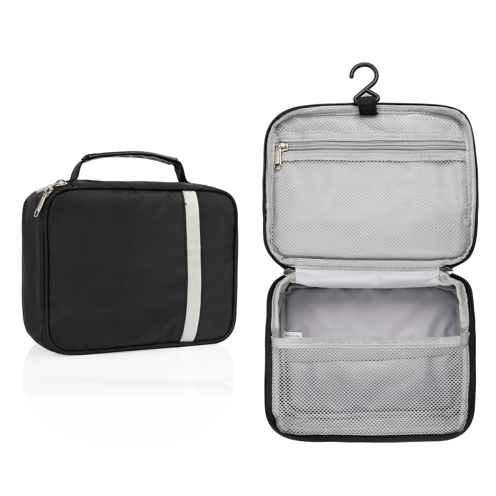 Relavel Black Nylon Small Toiletry Bag Hanging Toiletries Storage Bag with Portable Handle Multi-function Wash Bag