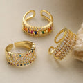 INS Copper 18K Plated Gold Geometric Inlay Zircon Opening Engagement Rings for Women Jewelry