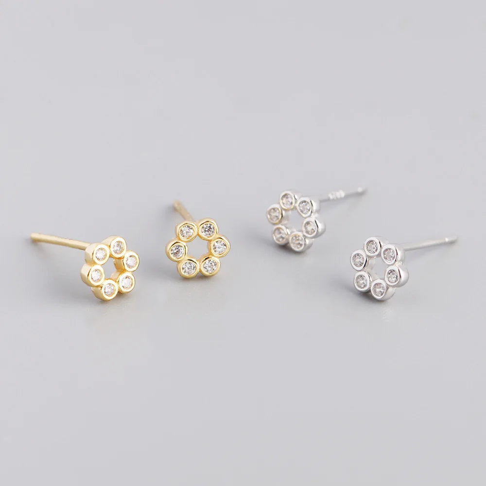 Dropshipping 925 Sterling Silver Flower Shaped Diamond Cubic Zircon Stud Earring Jewelry for Women