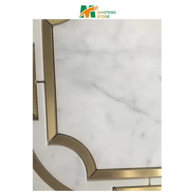 Water Jet Marble Mosaique Surface Floor Tile With Brass Inlay Mosaic Pattern
