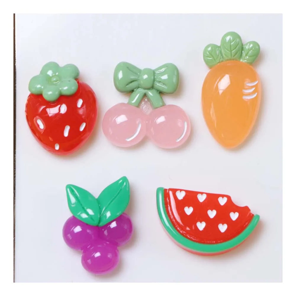 Assorted of Fruit Resin Charms Flatback Crystal Cherry Watermelon Carrot Strawberry Grapes Kawaii Cabochons for Scrapbook Embell