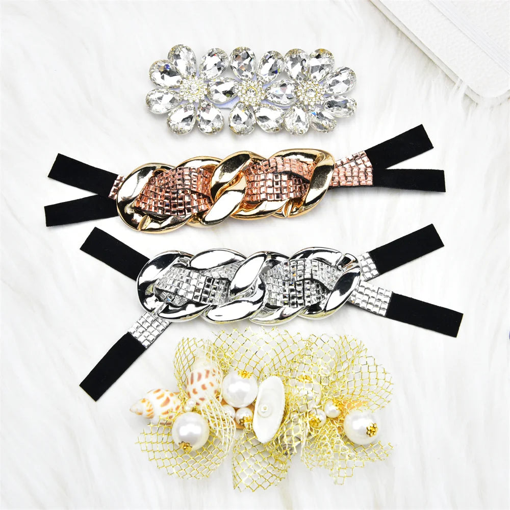 New Product Rhinestone Decoration Diamond Flower Pearl Shell Mesh Shoes Patches Clothing Shoulder Strap Accessories Diy Headband