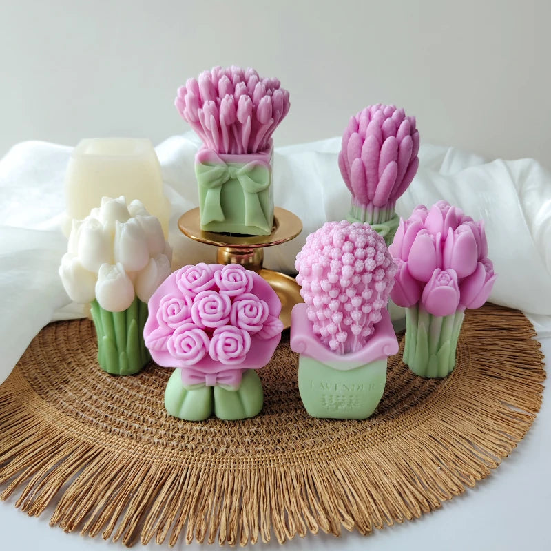 Tulip Bouquet Aromatherapy Candle Silicone Molds Flower Molds Handmade Diy Plaster Drip Ornaments