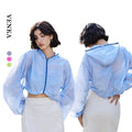 Women's Lightweight Summer Sports Jacket with Hood Quick Dry Yoga Crop Top Long Sleeves Zipper Closure for Fitness Gym Workouts