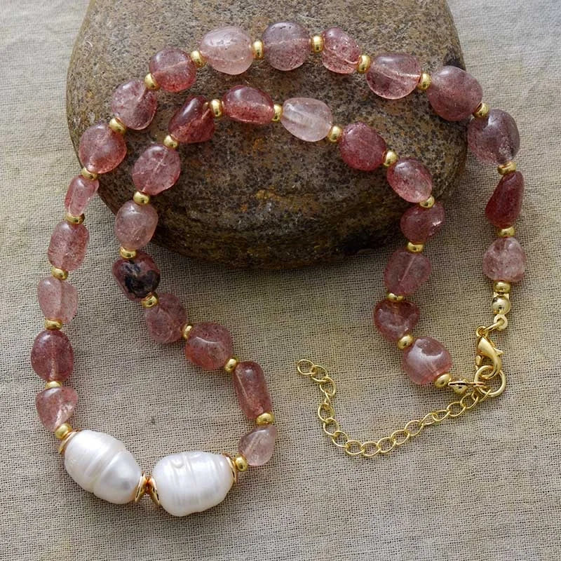 Gold Plated Purple Jade Amazonite Heart Baroque Pearl Minimalist Torque Necklace Anniversary Jewelry Mother's Day Gift