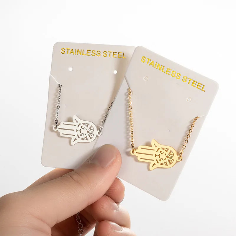 Trendy Non Tarnish Silver 18K Gold Plated Stainless Steel Charm Hamsa Fatima Hand Bracelet Jewelry
