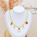 Handmade DIY Charms Strawberry Pineapple Grapes Fruit Pendant Necklace 18K Gold Stainless Steel Waterproof Necklace for Women