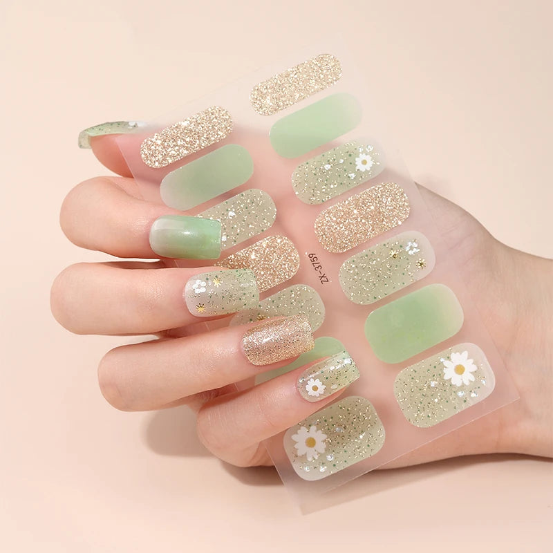 Popular Full Customization 3D Nail Wraps Rhinestone Charms Heart Design Gold Glitter Stamping Summer Outdoor Houses Nail Sticker