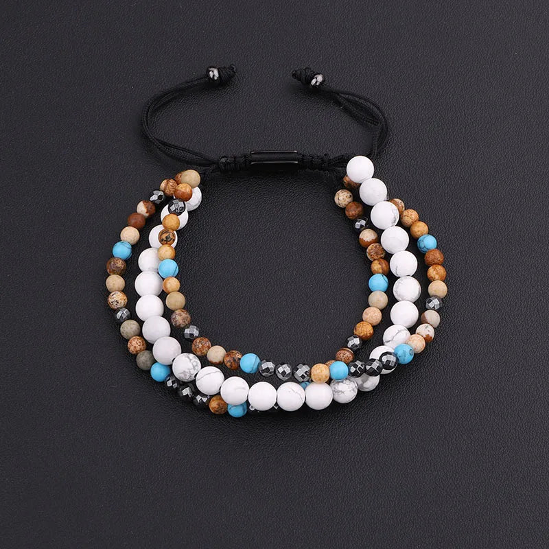 New Design Men Jewelry Multi Strand Natural Stone Beads Custom Logo Friendship Bracelet JBS11418