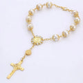 Wholesale 10MM  Hand-made Pearl Bracelet with Cross Catholic Pendant for Gold Silver Plated Beaded Prayer Bracelets