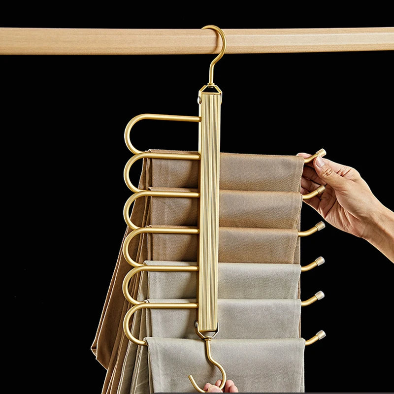 Multifunctional 6-in-1 Outlet Updated Metal Pants Hanger Pants Single Tier Fabric Hooks Clothing Wardrobe Bathroom Kitchen Use