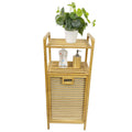 2-Tier Shelves and Tilt Out Basket Bamboo Freestanding Clothes Basket Laundry Hamper for Laundry Room