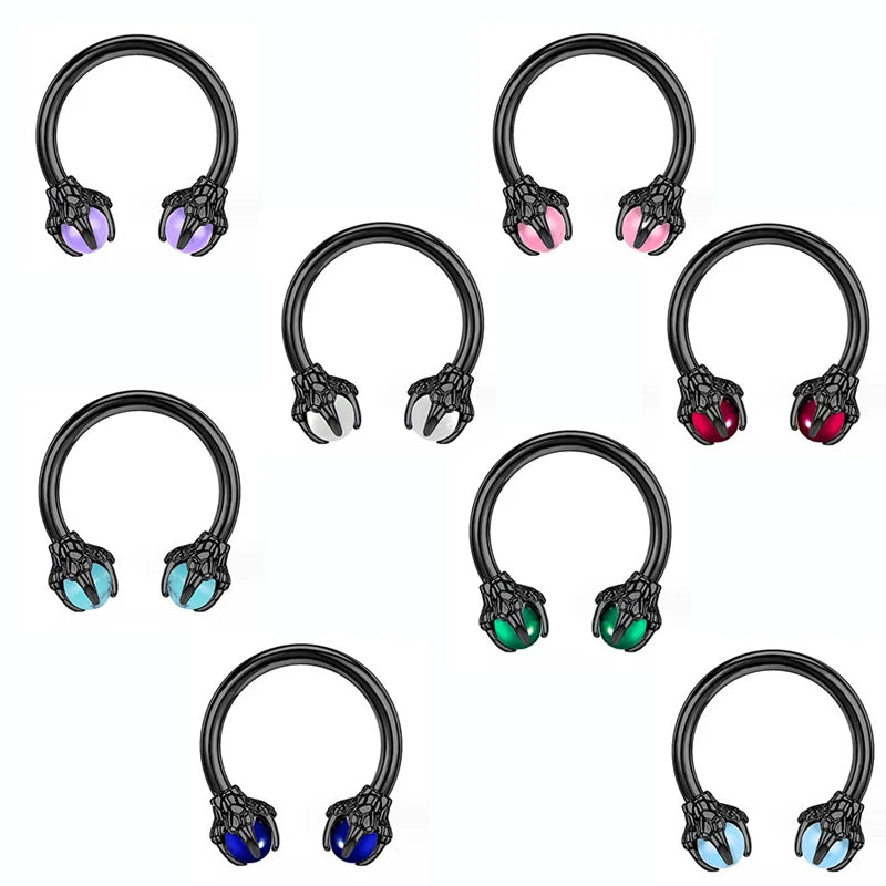 Stainless Steel Opal Dragon Claw C-type Horseshoe Ring Nose Ring Personality Lip Ring Earrings Septum Piercing Jewelry