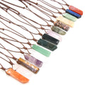 Natural Crystal Stone Irregular Flat Strips Pendant Woven Necklace Gemstone Rose Quartz Amethyst Necklace Jewelry for Women Men