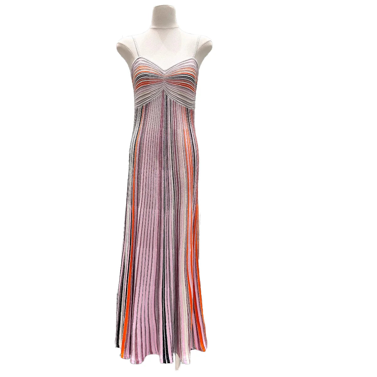 2025 Summer Vintage A-Line Long Dress for Women Lady's Colorful Striped Knits Slips Natural Waist Maxi Length Bodycon Plain Dyed