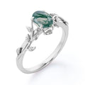 Engagement Jewelry 925 Sterling Silver Oval Cut Green Natural Moss Agate Ring for Women