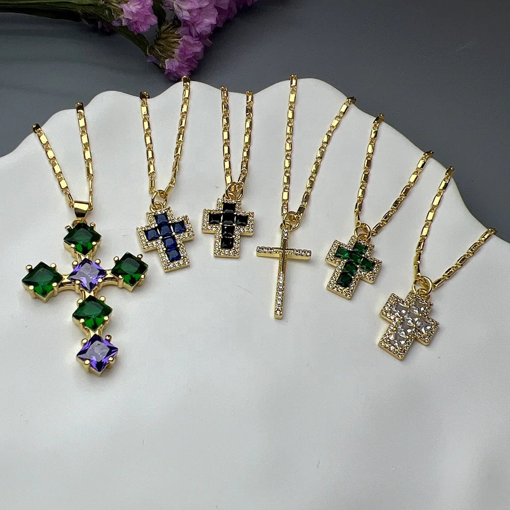 Fashion Metal Zircon Cross Necklace Clavicle Chain Neck for Women Jewelry Wholesale