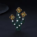Abiding Fine Jewelry Trendy Cactus Plant Citrine Flower Freshwater Pearl 925 Sterling Silver Brooch Pendant for Women