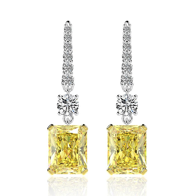 925 Sterling Silver Drop Earrings Square Shape Yellow Moissanite Jewellery Earrings