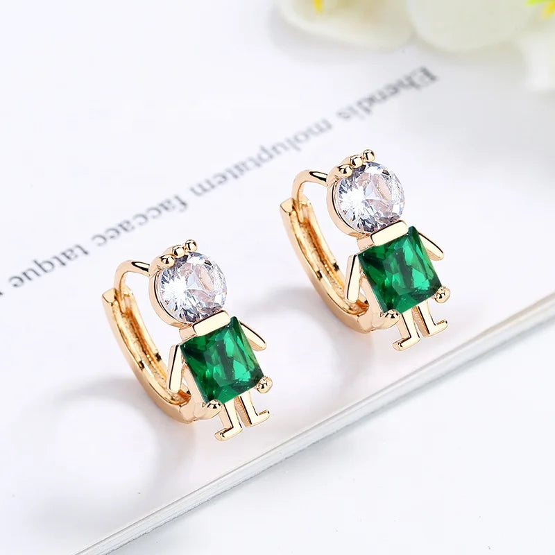 Hot Selling CZ Stone Huggies Women Ear Ring Wholesale Lovely Special Design Little Man Cubic Zircon 18 K Gold Plated Earrings