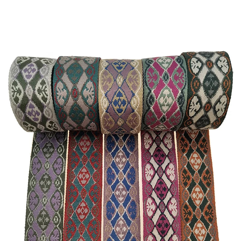 Manufacture 2 Inch Ethnic Woven Polyester Jacquard Ribbon Embroidered Pattern Webbing Wholesale Jacquard Strap Webbing for Bag