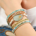 New Fashion Boho Bracelet Blue Natural Stones Grass Amazonite Charm 5 Strands Woven Wrap Bracelets
