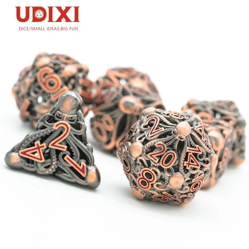 For Udixi RPG Polyhedral Dungeons and Dragons Octopus Hollow Metal Dice Set Durable and Unique Packed in a Metal Box