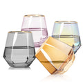Customized Color Crystal Whiskey Glass Hexagonal Party Whiskey Glass Cup  Gold Rim Juice Drink Water Cup Drinkware