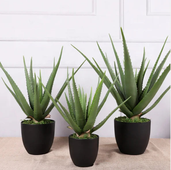 Mini Artificial Aloe Tree Green Plastic Potted Plant Decoration for Living Room Fake Aloe Pot Ornament