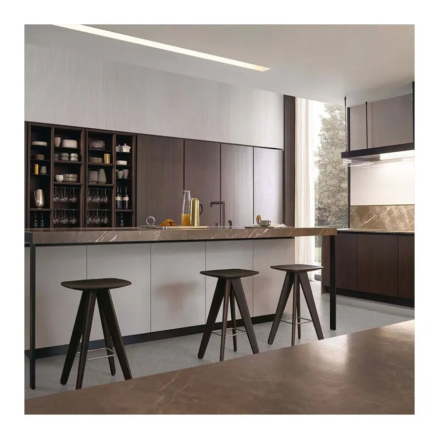 NICOCABINET Modern French Style High Gloss Plywood Kitchen Cabinet Solid Wood Lacquer Finish Sink Faucet Hinge Backsplash