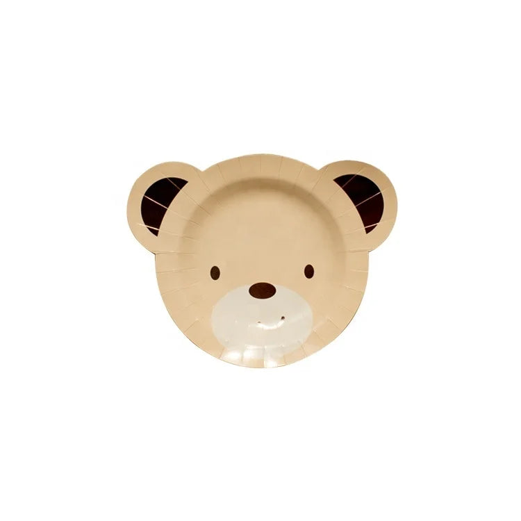 Bear Shaped Disposable Paper Plates Brown Dinnerware Eco-Friendly Food Safe Chinese New Year Teddy Theme Birthday Party Favors