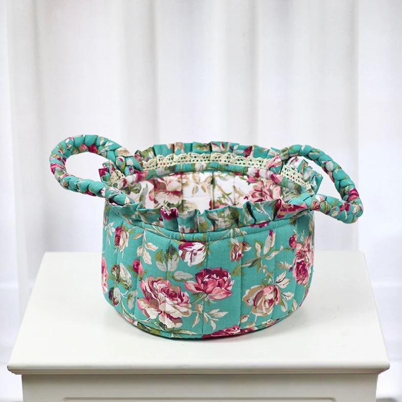 American Style Pastoral Quilted Decorative Storage Basket 28*18cm Eco-Friendly Multifunction Cotton Fabric for Underwear
