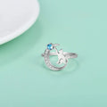Animal Jewelry 925 Sterling Silver Cubic Zircon Crescent Moon Cute Cat Ring for Women