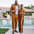 Formal Tuxedos for Wedding Bridegroom 2 Pieces Prom Blazers (Jacket+Pants)Tailored Gold One Button Men Suits MS107