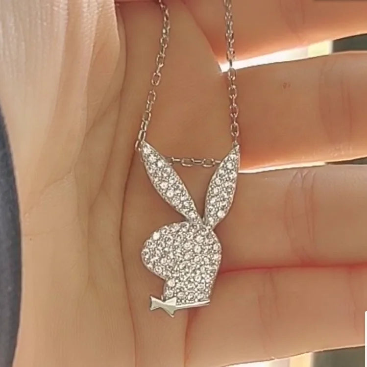 925 Sterling Silver Rhodium Plated Gold Large Bunny Rabbit Pendant Necklace