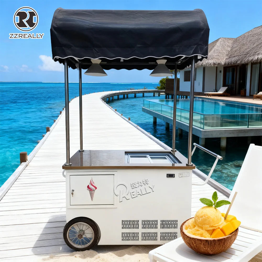 Lightweight Gelato Cart Durable Drink Ready Ice Cream Food Cart Portable Frozen Treat Cart