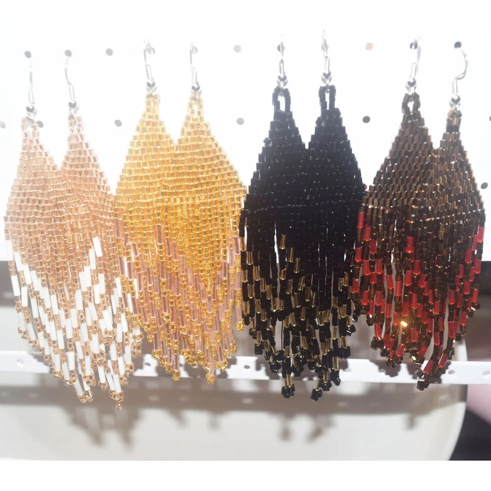 Boho Glass Rice Seed Beads Beaded Fringe Tassel Earring Statement Dangle Tassels Earrings Women Jewelry Distributors