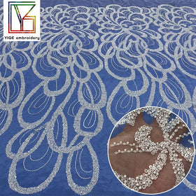 French Bridal Beaded Lace 100% Polyester Embroidered Tulle Fabric Wedding Dress Beads Laces Fabrics for Women