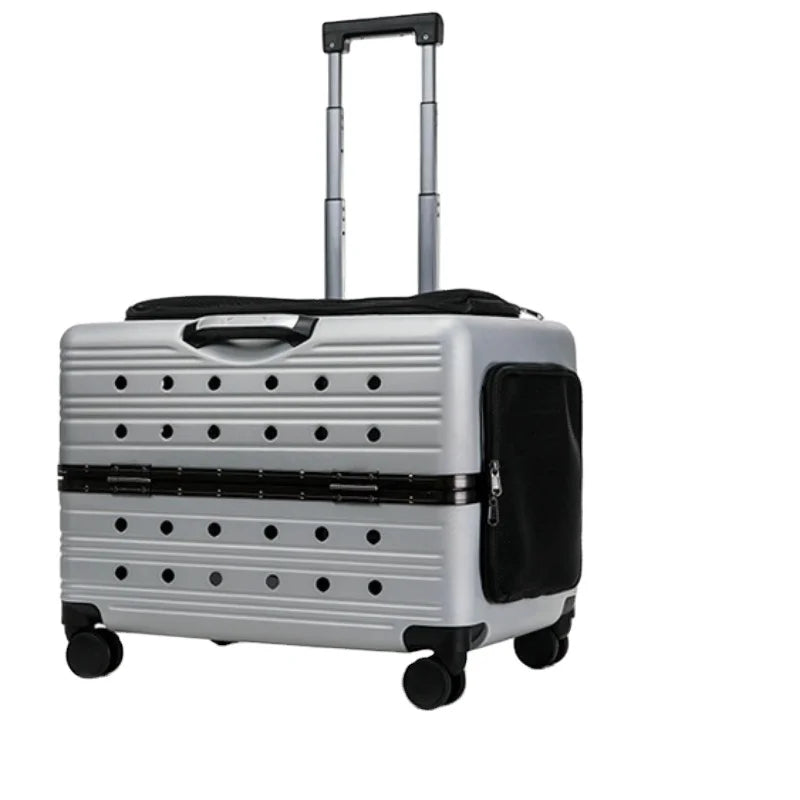 Luxury Leather Dog Trolley Pet Carrier Rolling Wheel Case Folding Travel Bag Multi-Purpose Carrying Solution