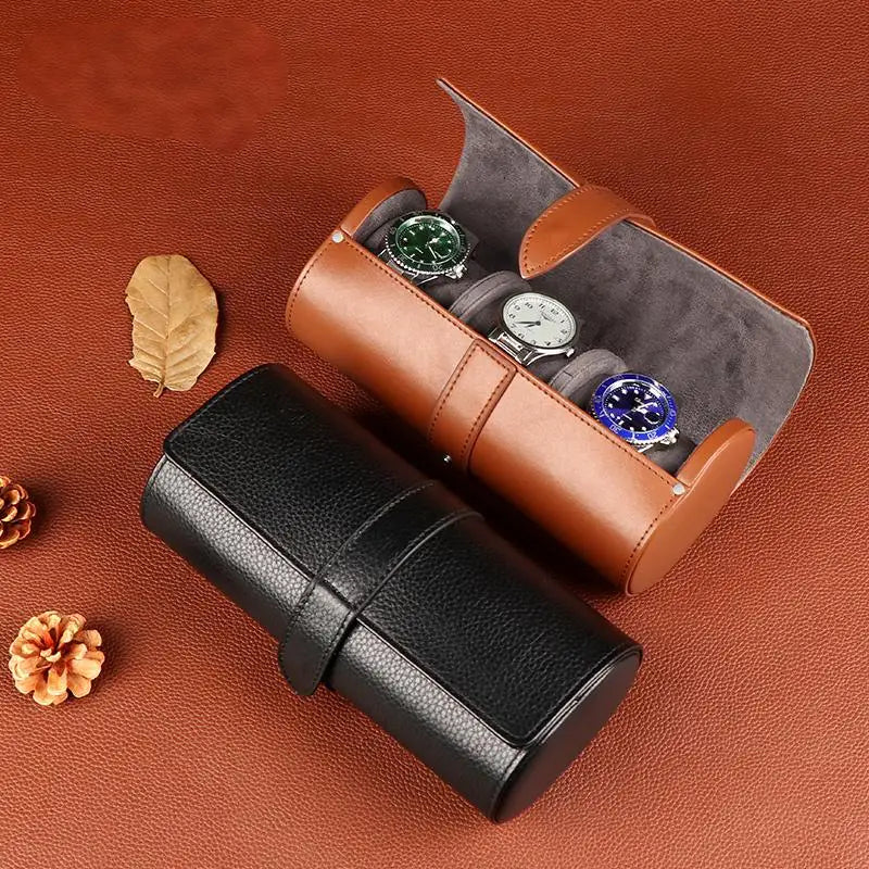 Premium Leather Luxury Watch Roll Box 3 Slot Travel Storage case Green Custom logo for Men Manufacturer High-end Embossed