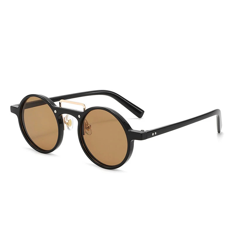 Fashion Small Round Frame Sun Glasses Women Men Vintage Rivets Design Shades Classic Street Travel Eyewear Sunglasses T1411 Male